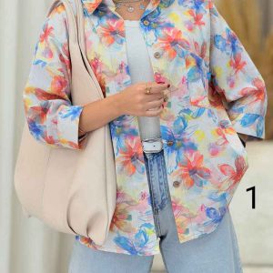 شومیز طرح دار یقه بند کد 6734
