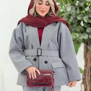 پالتو دو جیب پاکتی کمردار کد 7350