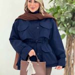 بارانی یقه دکمه کمرگت کد 7377