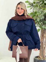 بارانی یقه دکمه کمرگت کد 7377
