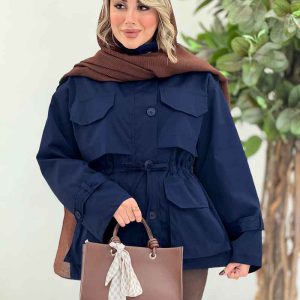 بارانی یقه دکمه کمرگت کد 7377