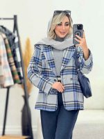 پالتو چهارخونه دو دکمه جیب نما کد 7239