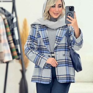 پالتو چهارخونه دو دکمه جیب نما کد 7239