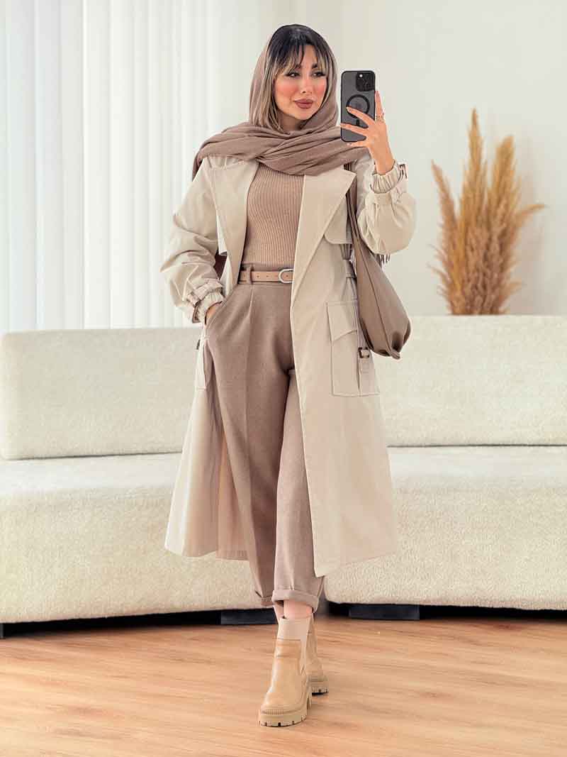 بارانی کمرکش جیب پاگن کد 7417