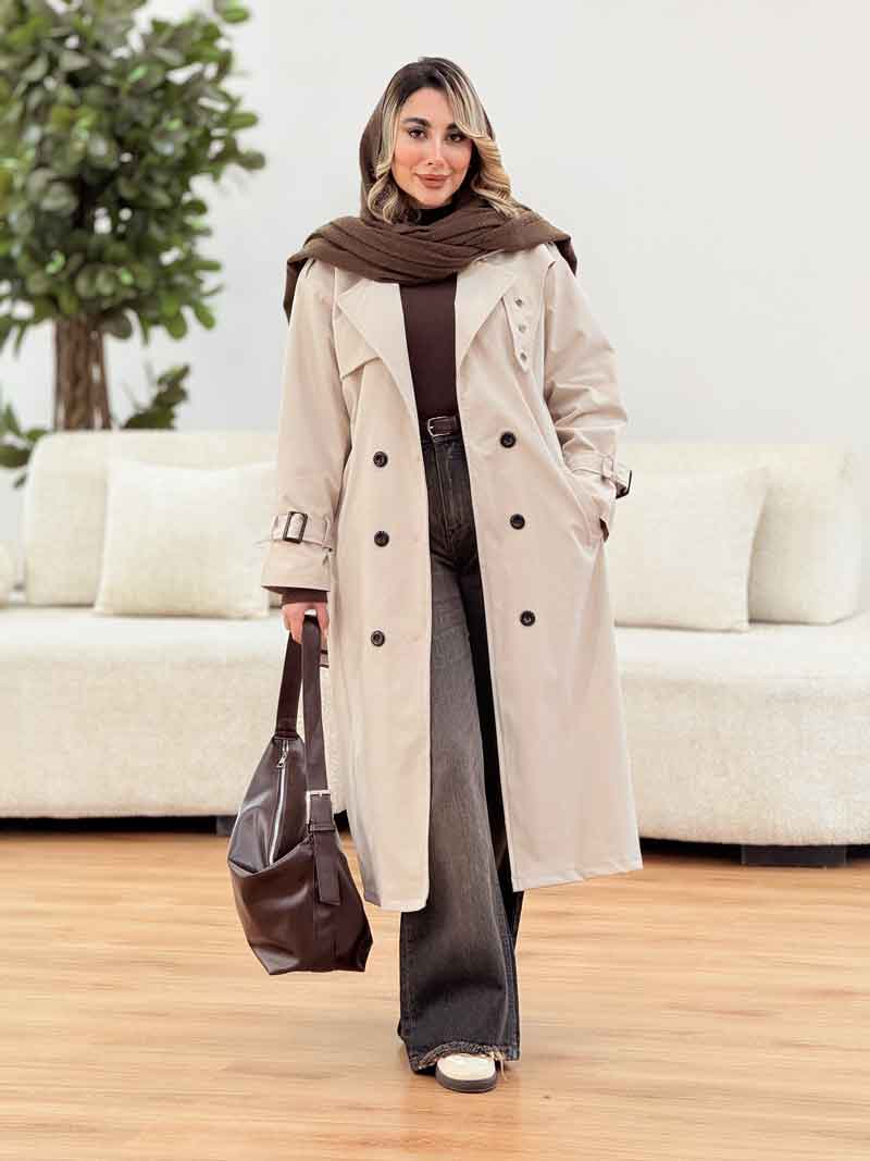 بارانی بلند ژیله پرچ دار کد 7486 بارانی بلند ژیله پرچ دار کد 7486