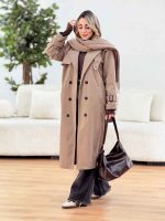 بارانی بلند ژیله پرچ دار کد 7486 - تصویر 14
