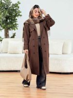 بارانی بلند ژیله پرچ دار کد 7486 - تصویر 8