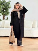 بارانی بلند ژیله پرچ دار کد 7486 - تصویر 10