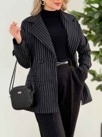 پالتو راه راه چهاردکمه کد 7489 - تصویر 4