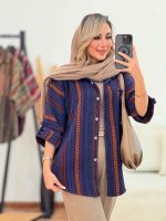 شکت پانچ طرح دار آستین پاگن کد 7427 - تصویر 8