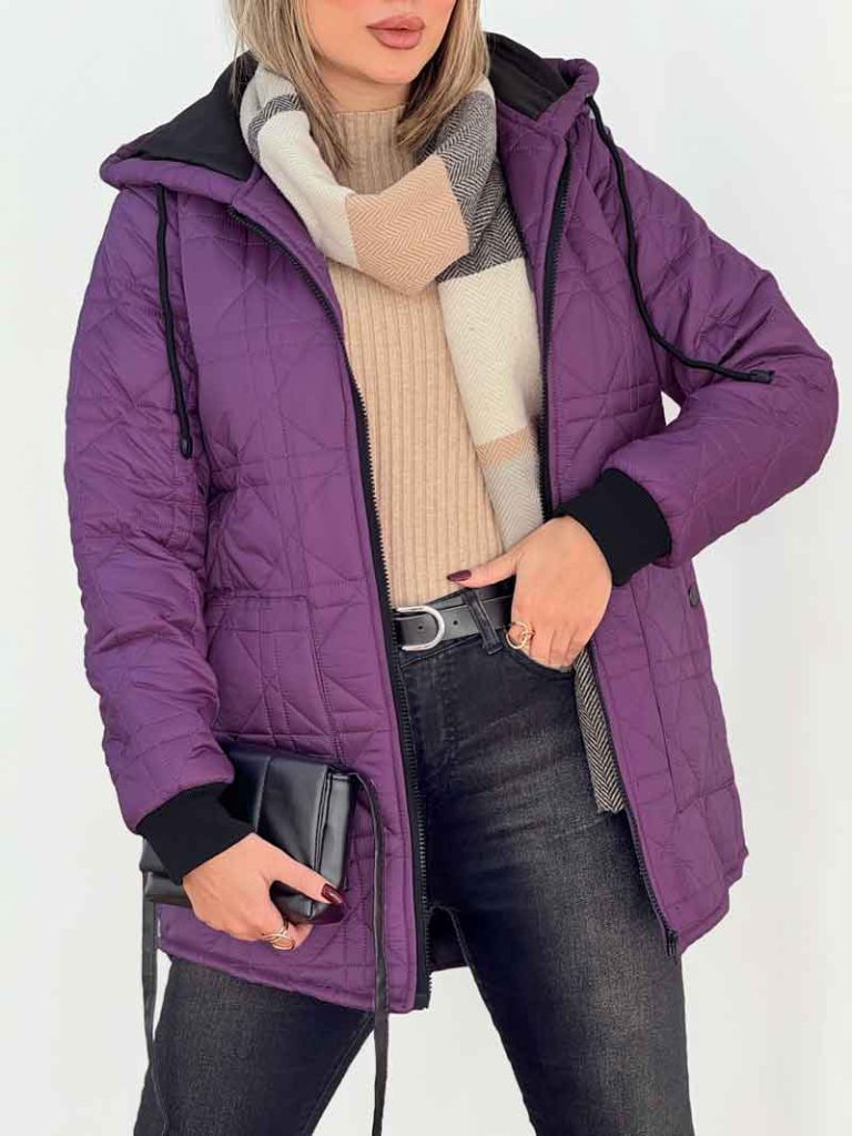 کاپشن طرح لوزی کلاه دار کد 7559