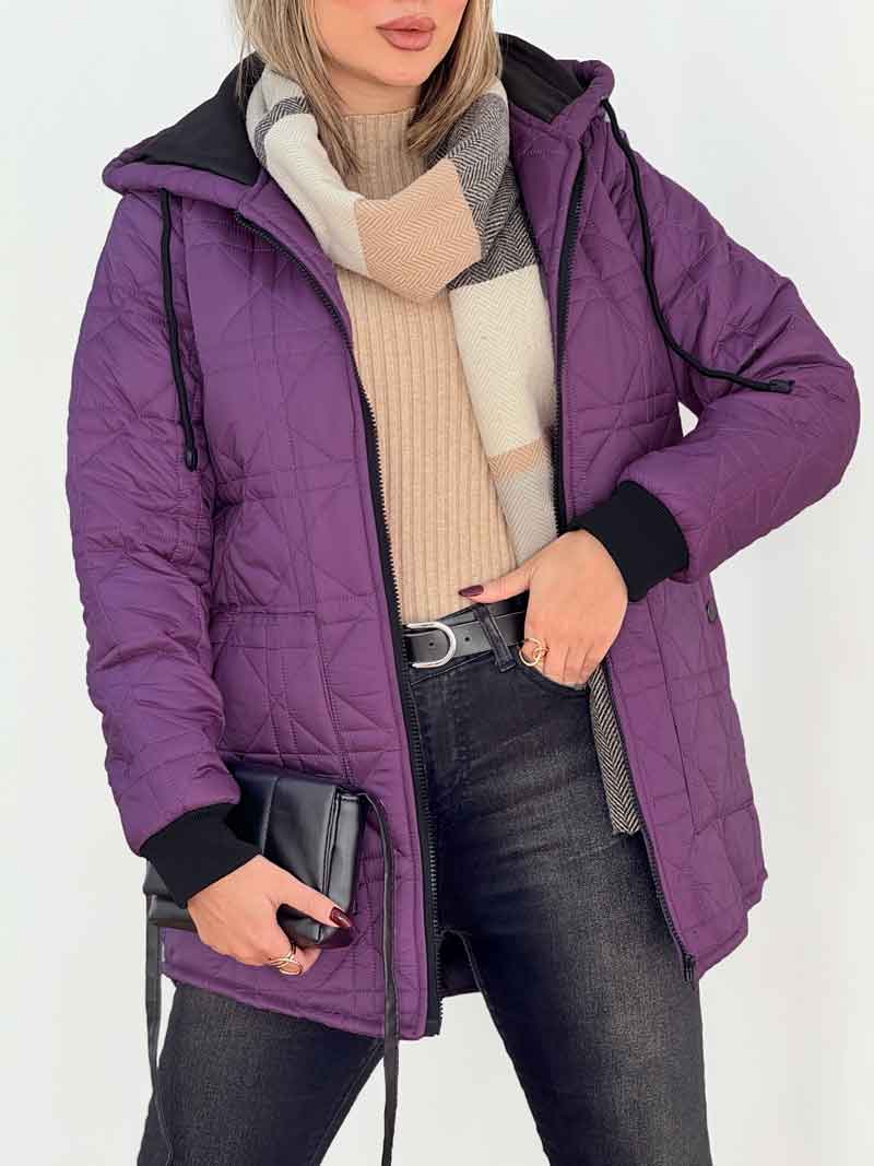 کاپشن طرح لوزی کلاه دار کد 7559