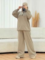 ست دورس نیم زیپ و شلوار بند دار کد 7578 - تصویر 3