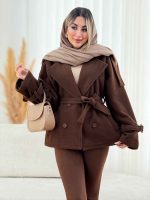 پالتو چهاردکمه سرشانه پاگن ربکا کد 7583 - تصویر 2