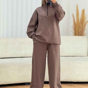 ست دورس نیم زیپ و شلوار نیلوفر کد 7567