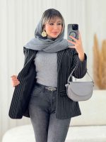 پالتو راه راه تک دکمه کد 7606 - تصویر 17