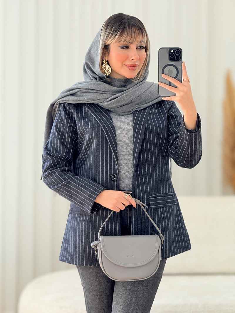 پالتو راه راه تک دکمه کد 7606