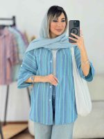 مانتو راه راه طرح لوزی تک جیب کد 7668 - تصویر 3