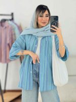 مانتو راه راه طرح لوزی تک جیب کد 7668 - تصویر 11