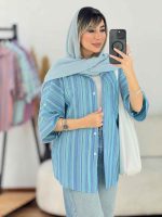 مانتو راه راه طرح لوزی تک جیب کد 7668 - تصویر 16
