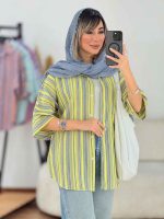 مانتو راه راه طرح لوزی تک جیب کد 7668 - تصویر 14
