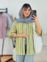 مانتو راه راه طرح لوزی تک جیب کد 7668 - تصویر 17
