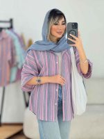 مانتو راه راه طرح لوزی تک جیب کد 7668