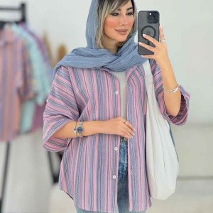 مانتو راه راه طرح لوزی تک جیب کد 7668
