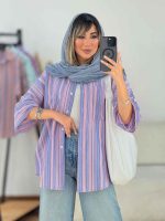 مانتو راه راه طرح لوزی تک جیب کد 7668 - تصویر 7