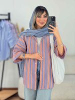 مانتو راه راه طرح لوزی تک جیب کد 7668 - تصویر 10