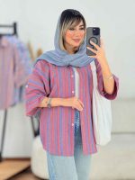 مانتو راه راه طرح لوزی تک جیب کد 7668 - تصویر 4