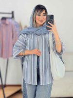 مانتو راه راه طرح لوزی تک جیب کد 7668 - تصویر 12