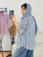 مانتو راه راه طرح لوزی تک جیب کد 7668 - تصویر 15