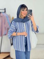 مانتو راه راه طرح لوزی تک جیب کد 7668 - تصویر 2