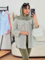 مانتو راه راه دو جیب پاکتی کد 7714 - تصویر 2