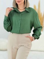 شومیز ساتن طرح دار گلایل کد 7730 - تصویر 7
