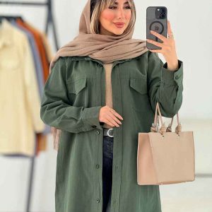مانتو کتان جیب پاکتی برش دار کد 6130