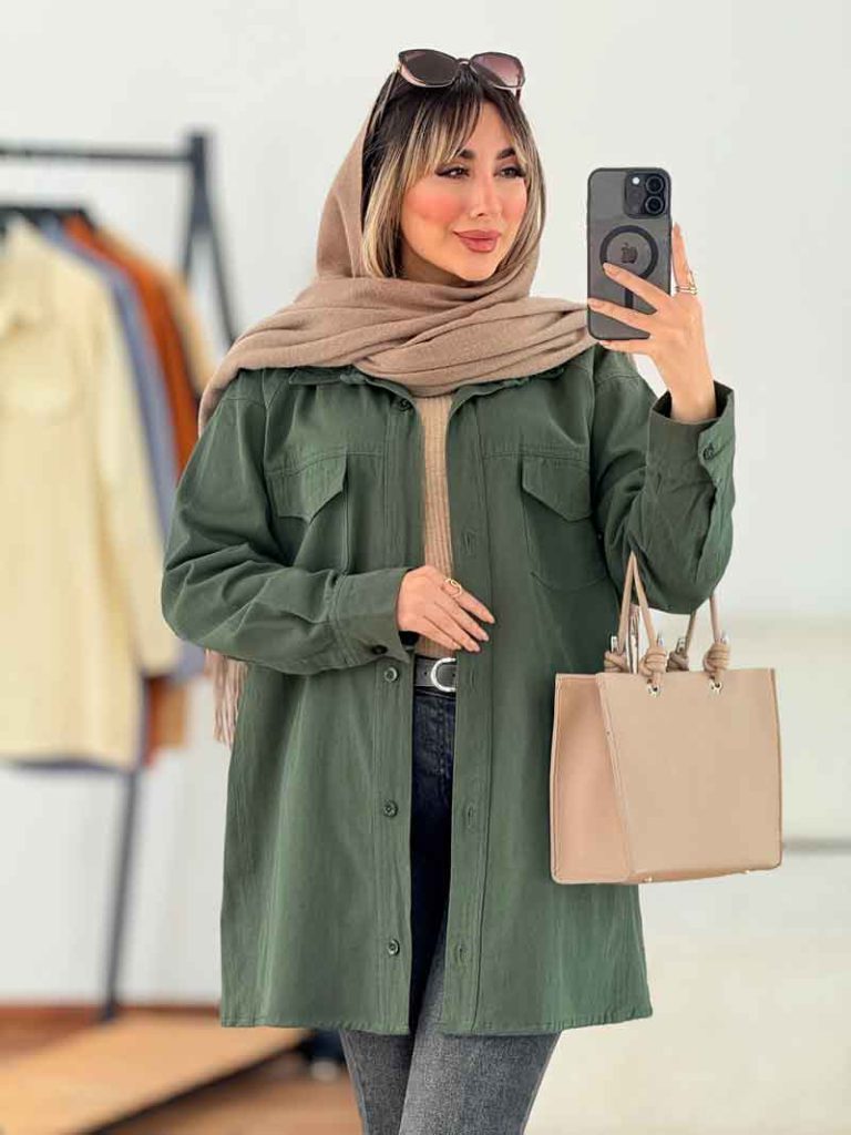 مانتو کتان جیب پاکتی برش دار کد 6130