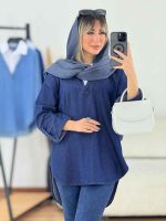 مانتو جین ترکیبی آستین پاگن کد 7279 - تصویر 2