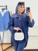 مانتو جین ترکیبی آستین پاگن کد 7279 - تصویر 4