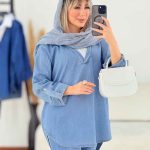 مانتو جین ترکیبی آستین پاگن کد 7279