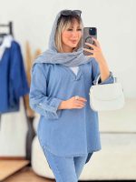 مانتو جین ترکیبی آستین پاگن کد 7279