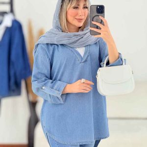 مانتو جین ترکیبی آستین پاگن کد 7279