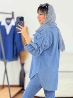 مانتو جین ترکیبی آستین پاگن کد 7279 - تصویر 9