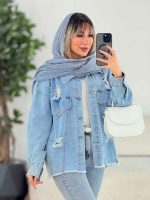 مانتو جین دو جیب نگین دار کد 6288