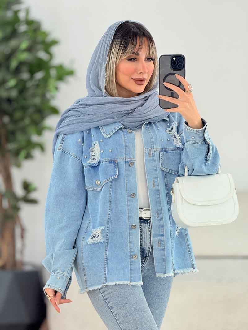 مانتو جین دو جیب نگین دار کد 6288 مانتو جین دو جیب نگین دار کد 6288
