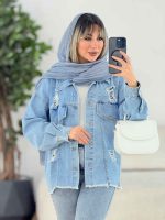 مانتو جین دو جیب نگین دار کد 6288 - تصویر 2