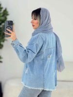 مانتو جین دو جیب نگین دار کد 6288 - تصویر 5