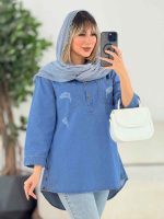مانتو جین یقه سه دکمه دو جیب کد 6473 - تصویر 2