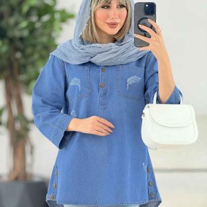 مانتو جین یقه سه دکمه دو جیب کد 6473